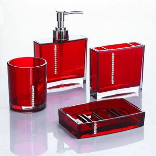 diamond bathroom accessories set red colour / shower curtain