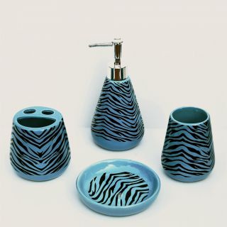 Piece Bathroom Ceramic Accessory Set BLACK and BLUE ZEBRA