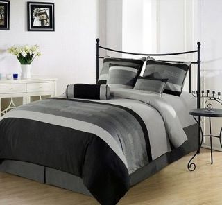tone Black Gray Soft Embroidery Comforter Set Bed in a bag Twin Size