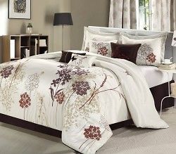 12pc Oasis Beige/Brown Luxury Bedding Set with Sheets Queen, King, or