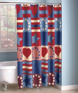American Country Shower Curtain Red, White & Blue Patriotic Decor New