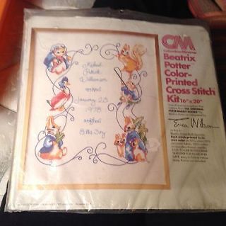 Beatrix Potter Color Printed Cross Stitch Kit Vintage Birth Sampler