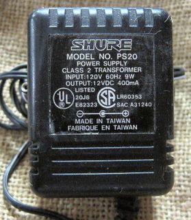 Class 2 Power Transformer Shure PS20 AC 120v 60Hz 9w DC 12v 400mA