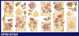 TILE,BOTANICAL FLOWERS Set of 21 Wallpaper Border Stickers SP96107GH