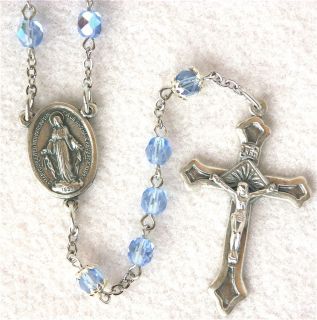 Marian Blue MIRACULOUS MEDAL Catholic Rosary Beads  Beautiful gift