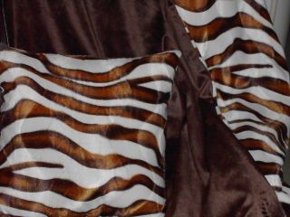 Brown & White Zebra Wide Stripe faux fur throw blanket bedspread New