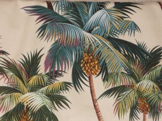 PAIR Tropical Hawaiian Barkcloth Fabric CAFE CURTAINS ~Palm Trees~