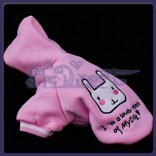 Rabbit Pink Hoddie Casual Pug Dog Pet Coat Clothes S