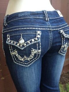 LOOK NWT MISS CHIC Hot Becky Religion Rhinestone Jeans SIZE 1/25 Sexy