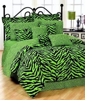 ZEBRA Green 5pc Twin Day Bed comforter set Animal