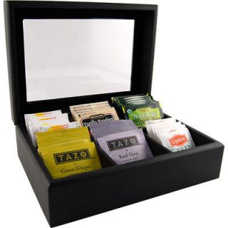 Black Wooden Tea Bag Display Chest With Dividers