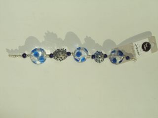 Bead Landing, Lampwork, 7 in, Blue, Clear and Silver