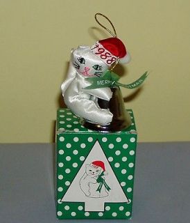 1988 Fancy Feast Cat Bell Christmas Ornament Russ Berrie Santa Hat
