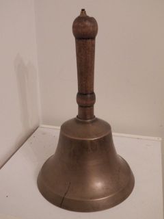 Antique Vintage Old Brass Wood Handle School Teachers Bell 11 Tall