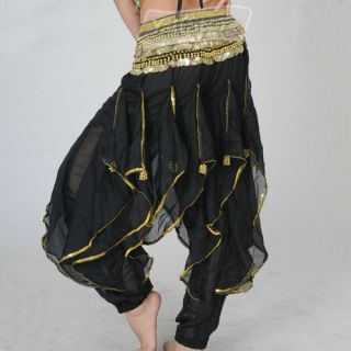 Belly Dance Pants Bloomers Chiffon Costume Gold Silver Wavy Pants