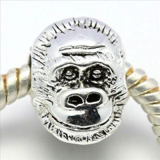 D338A3 Monkey Head Charm European Silver Bead Fit Bracelet