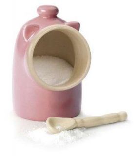 RSVP Pink Stoneware Salt Pig Shaped Keeper/Server/Dish/Cellar w/ Spoon