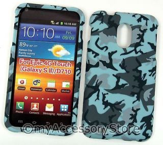 GALAXY S 2 II EPIC 4G TOUCH CAMO BLUE RUBBERIZED HARD CASE COVER