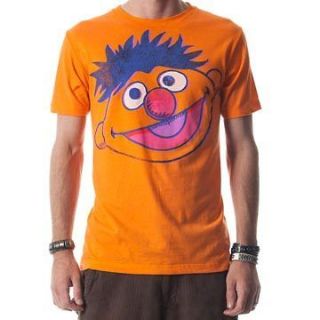 Sesame Street Show Bert Ernie Big Face Neon Orange Licensed Tee Shirt