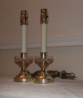 GLASS POLISHED BRASS TALL BEDSIDE DESK DRESSING TABLE LAMPS MINT COND