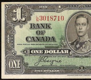 AU 1937 $1 DOLLAR BILL L/N 3018710 BANK OF CANADA CURRENCY PAPER MONEY