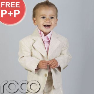 BABY BOYS BEIGE WEDDING LINEN SUIT AGE 0 6 m to 16 yrs