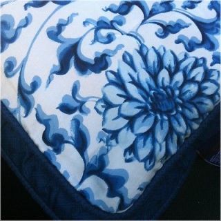 Chaps Camellia Queen Blue Scroll Floral Comforter Bed Set Bedding