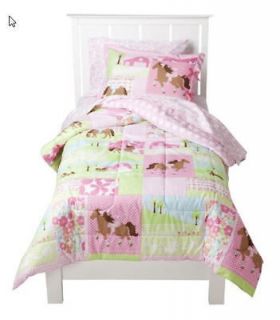 Girls Pony Horse Twin Comforter Set, 5 Piece Bed In A Bag, NEW  