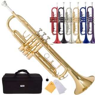 Mendini Bb Beginner Trumpet in Gold Silver Black Blue Purple or Red