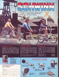 70s Schwinn Stingray Bicycle Bike Accessories Kids cross RR Print Ad