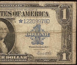 LARGE 1923 $1 DOLLAR BILL * STAR * NOTE SILVER CERTIFICATE PAPER MONEY