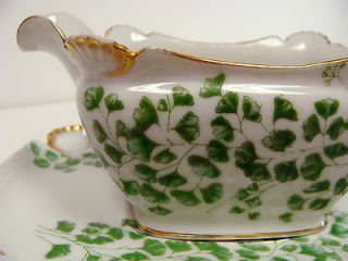 Limoges French Porcelain China 1889 Gravy Boat Set Green Floral