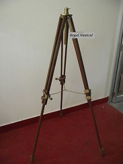 Brass Antique Timber Tripod Floor Lamp Stand Solid Natural Wood Tripod