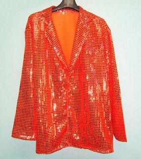 Cabaret Disco Fancy Party Dance Singer Glitter Sequin Jacket Orange
