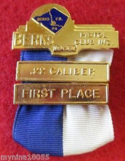 1969 Berks Co Pistol Club Inc First Place Award Ribbon 22 Caliber
