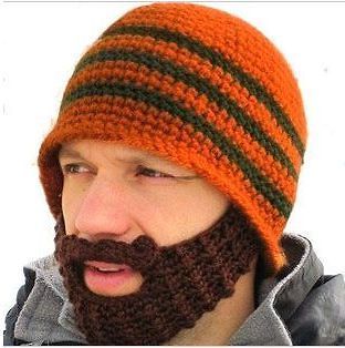 Winter Warm Cap Wacky Beard Men Beanie Knit Hat orange Christmas gift