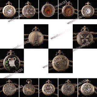 14 Diffrent Design Vintage Antique Brass Pocket Watch Pendant Chain
