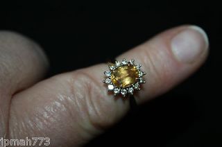 Sunny Citrine and Diamond Ladies ring Size 7.5, 10K Yellow Gold
