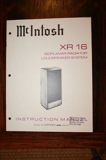 Mcintosh XR16 XR 16 Speaker Owners Manual *Original*