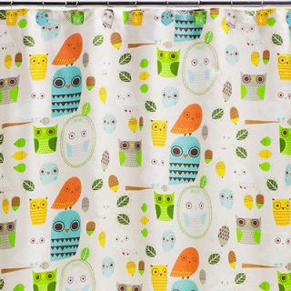 Give a Hoot Whimsical Owl Bathroom Fabric Shower Curtain