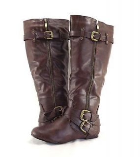 Womens Shoes Bonnibel Bianca 05 Buckled Knee High Riding Boots Brown