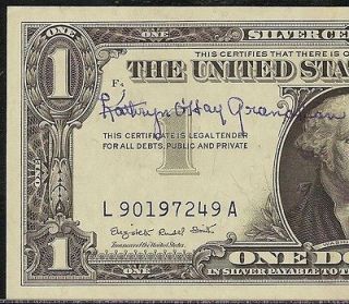 AU 1957 A $1 DOLLAR BILL SIGNED AUTOGRAPHED SILVER CERTIFICATE NOTE