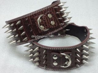 Brown Leather Spiked Dog Collars Large Dog Pitbull Bully Boxer Terrier
