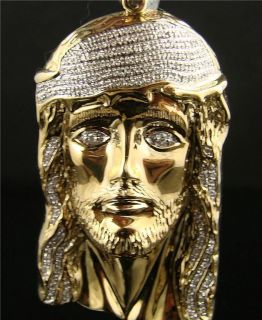 Mens Yellow Gold Jesus Face Piece Diamond Cross 1.40 Ct