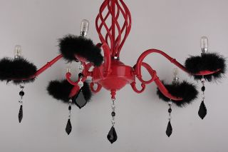 Pink Hanging Chandelier old vintage chic ceiling lamp black fur shabby