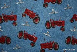Red McCormick Farmall Tractor Blue Jean Denim Look Curtains Drapes NEW