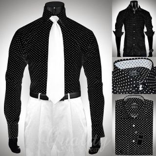 Steven Land 19.5 34/35 Black White Polka Dot Dress Shirt French Cuff