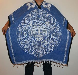 Mexican Aztec Calendar Poncho Blanket Cape Ruana Gaban One Size