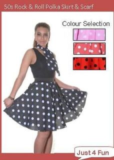 50s Polka Skirt & Scarf Grease, Rock & Roll Fancy Dress