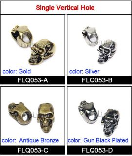 Single Vertical Hole Charm Metal Skull For Paracord Knife Lanyards #